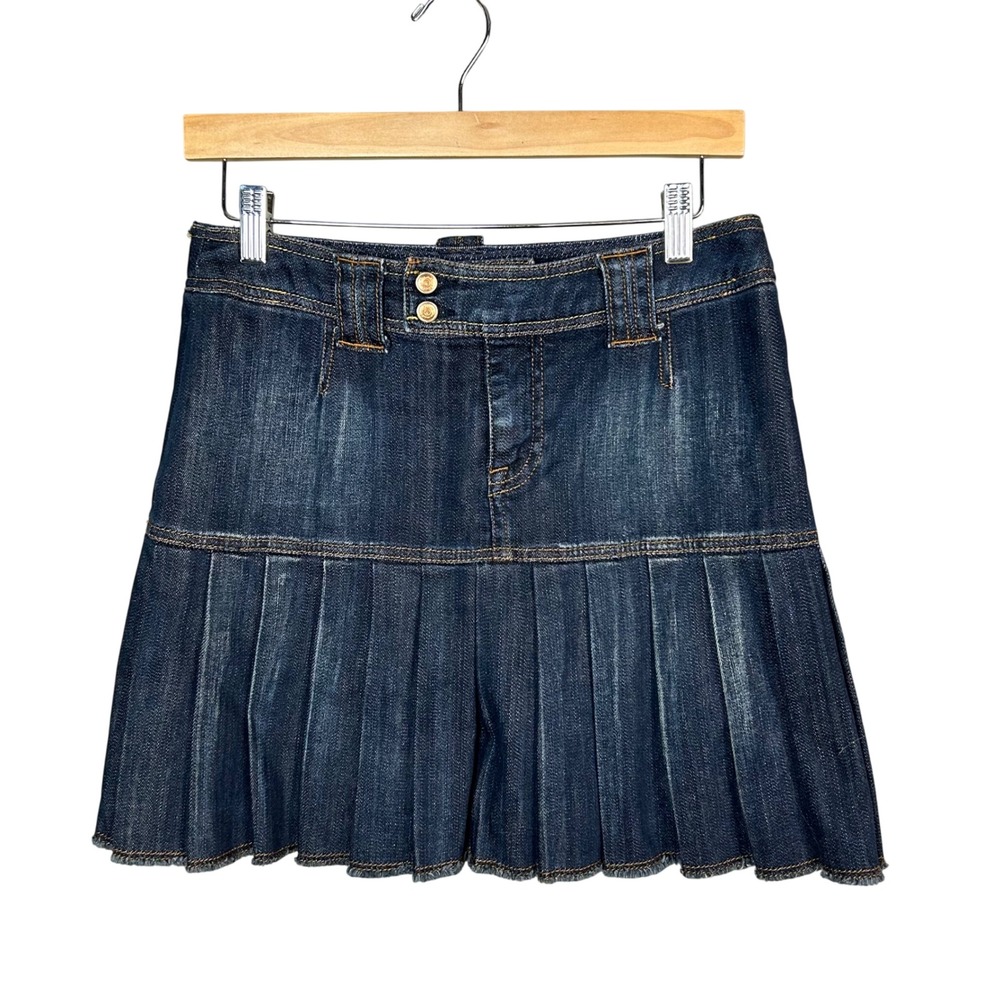 Y2k Pleated Denim Mini Skirt women's Large EU 40 Vertigo Paris Bratz Grunge